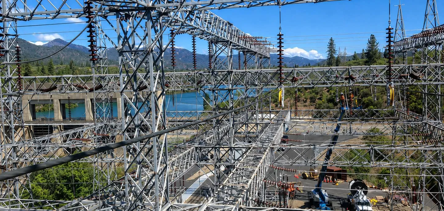 Substation switchyard structures and busbar