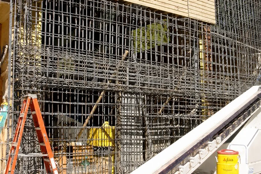Reinforcing steel and formwork at a foundation
